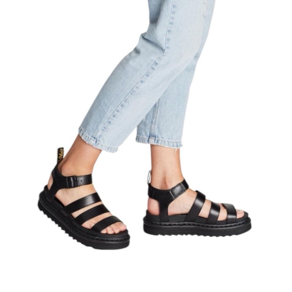 Dr. Martens Blaire Brando Black Leather Platform Strappy Chunky Sandals Size 7